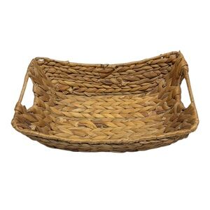 Woven Wicker Neutral Bowl Basket Storage Curved Long Rectangle w/ Handles